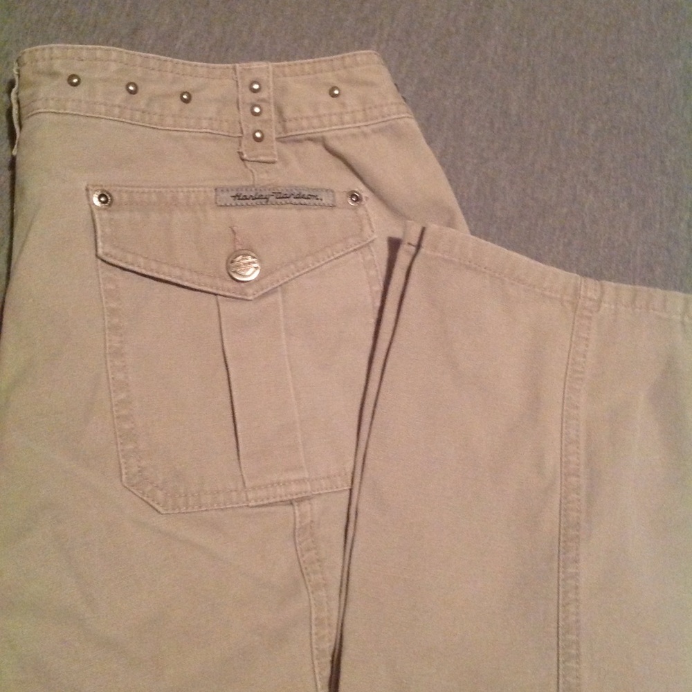 Harley Davidson khaki studded jeans.